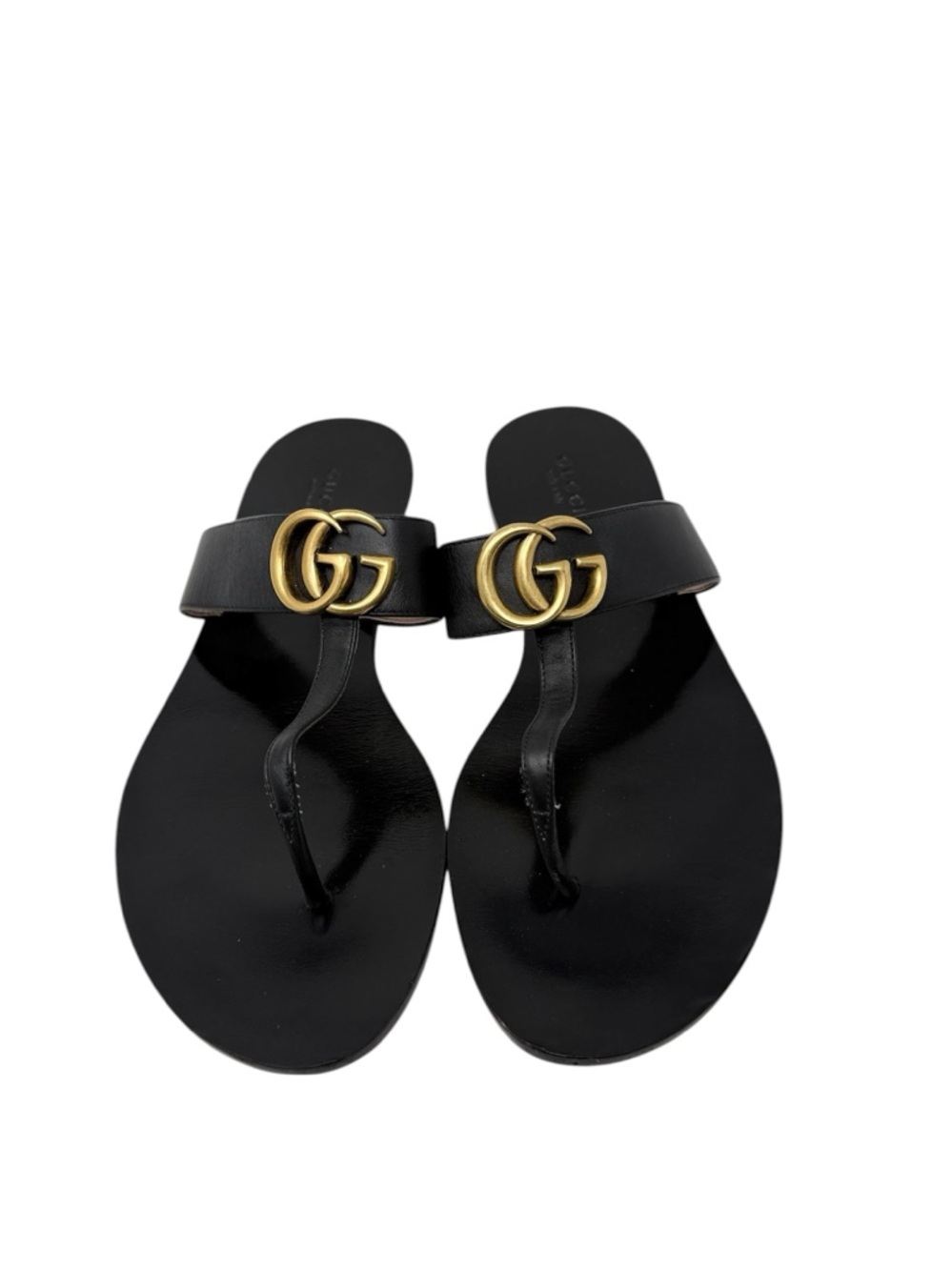 Gucci Marmont GG Thong Sandals Black Flat Slide Flip Flops